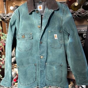 Carhartt  Womans Green  Duck Canvas Chore Coat -Blanket Lined sz Small